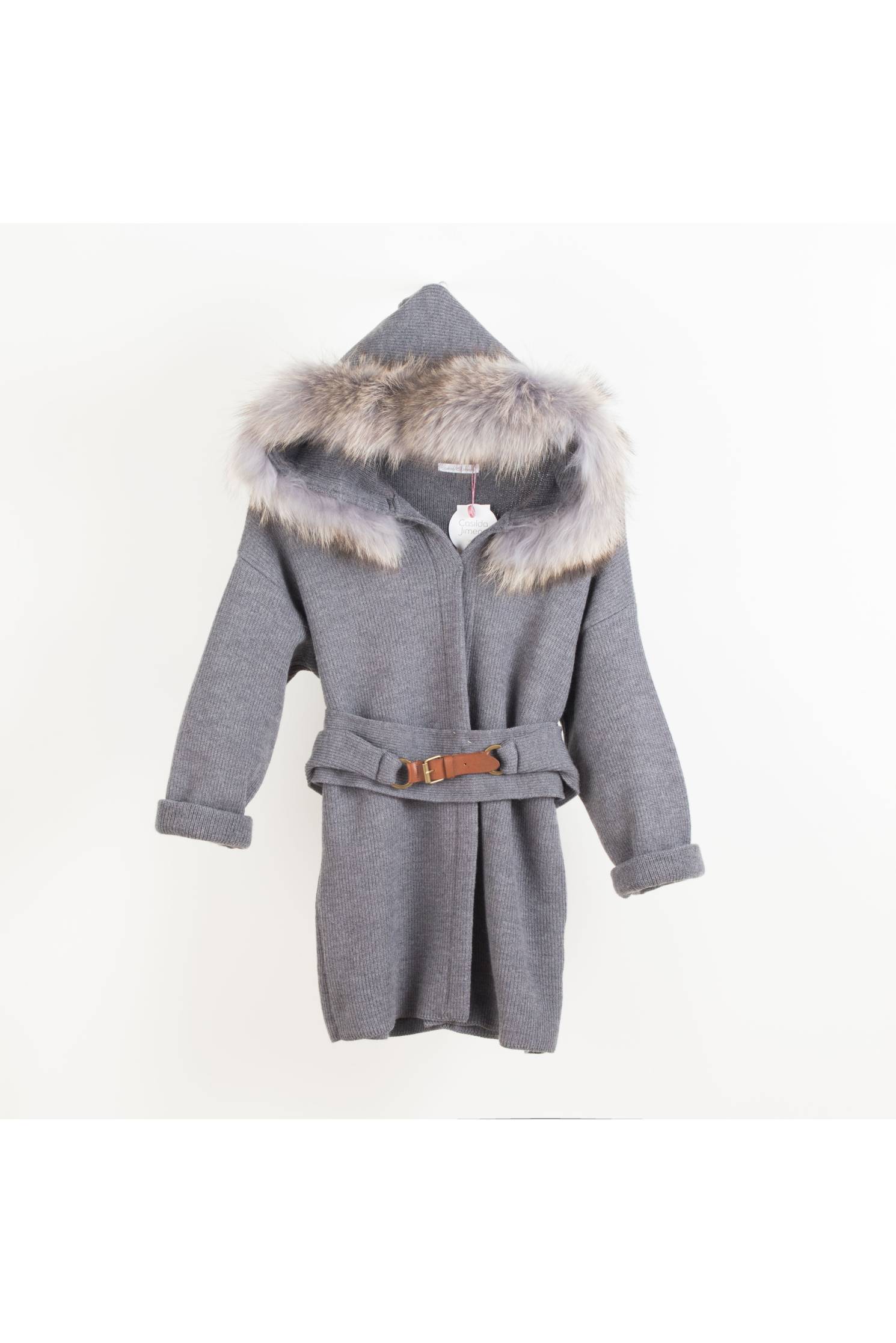 cardigan cinturon gris m piel gris