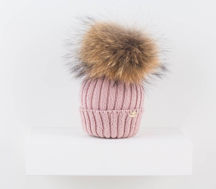 gorro maxipompon merino rosa empolv pompon natural n