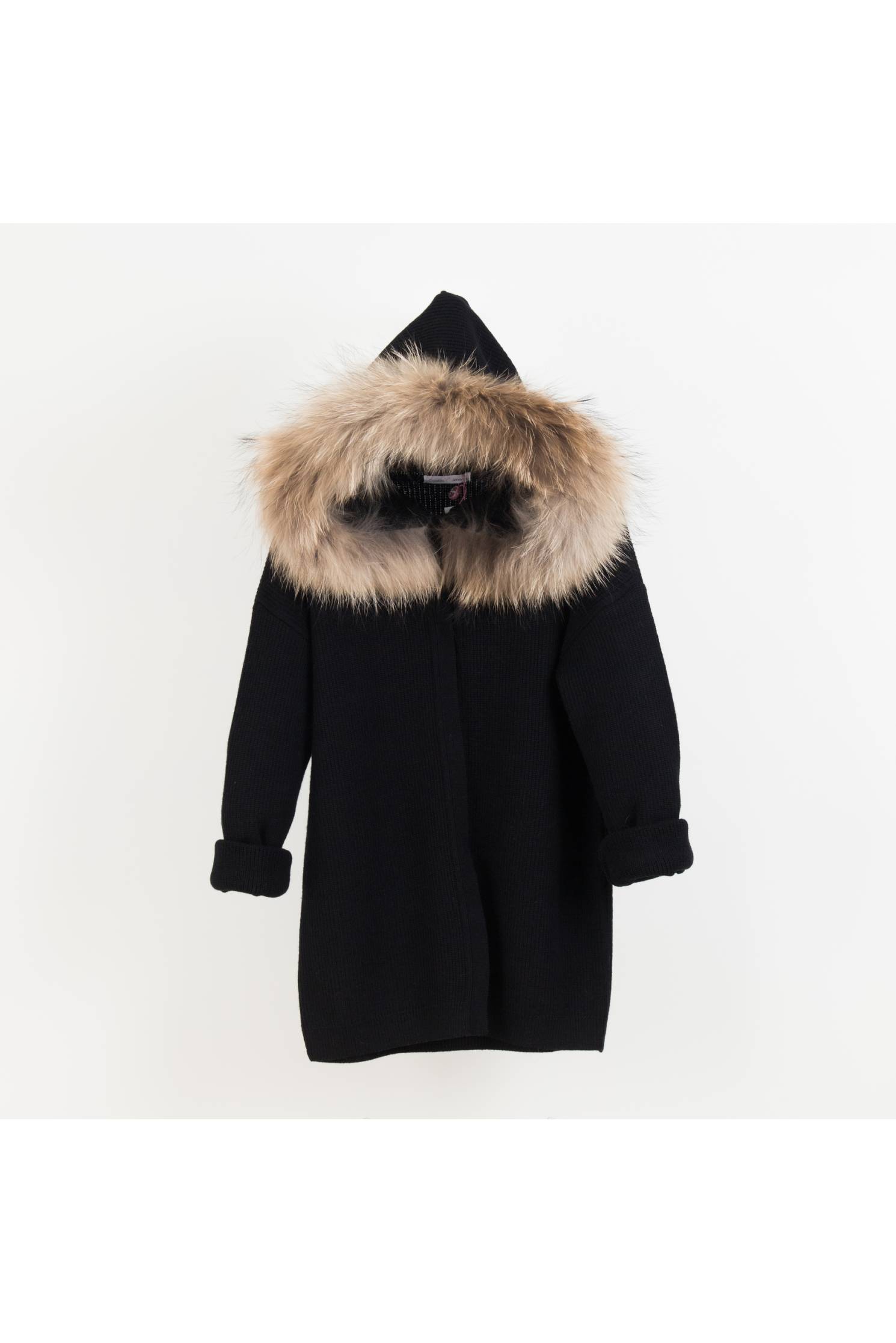 cardigan capucha negro piel natural