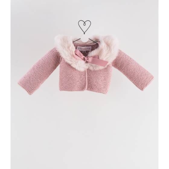 bolero merino rosa empolv cuello piedra