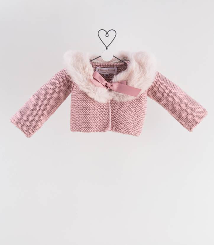 bolero merino rosa empolv cuello piedra