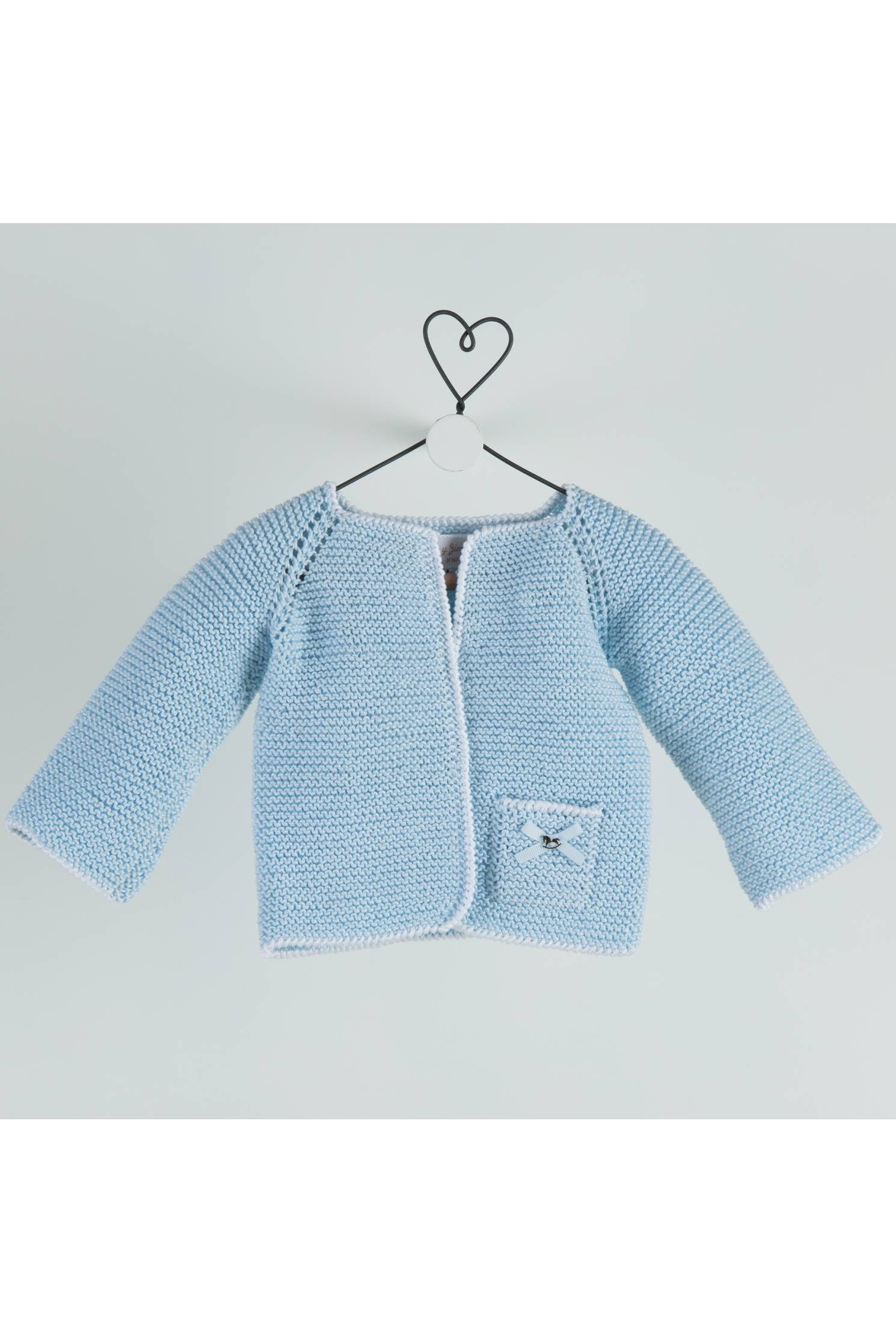 cardigan algodon bolsillo celeste borde blanco