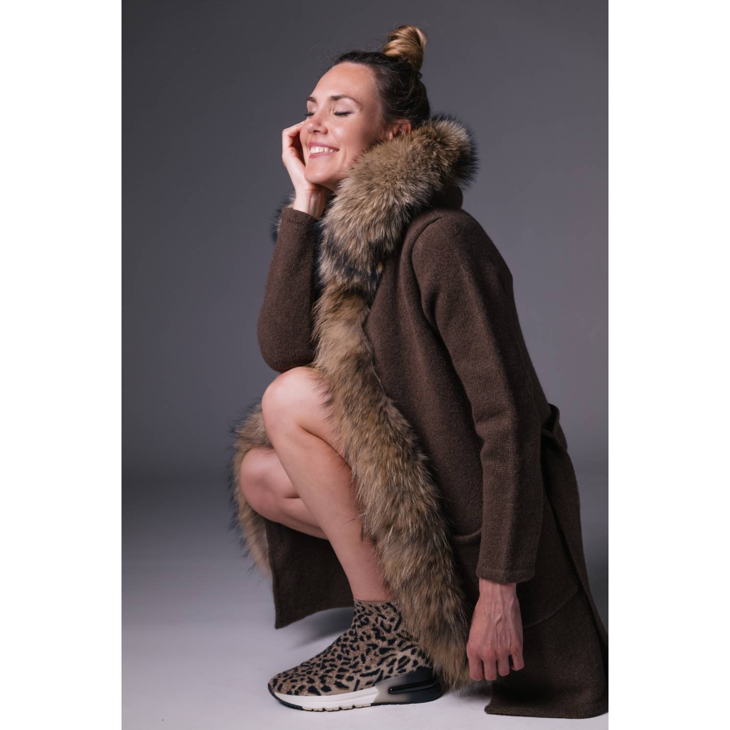 abrigo merino cinturon marron