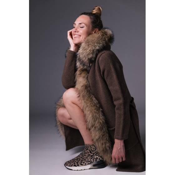 abrigo merino cinturon marron