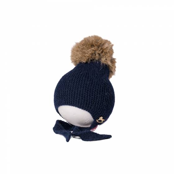 gorro aviador merino marino con pompon rapado