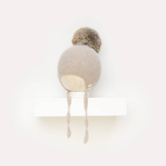 gorro aviador canastilla cashmere vison pompon rapado natural