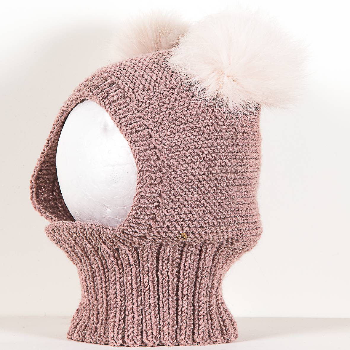 gorro pasamontaas merino rosa empolv pompon natural