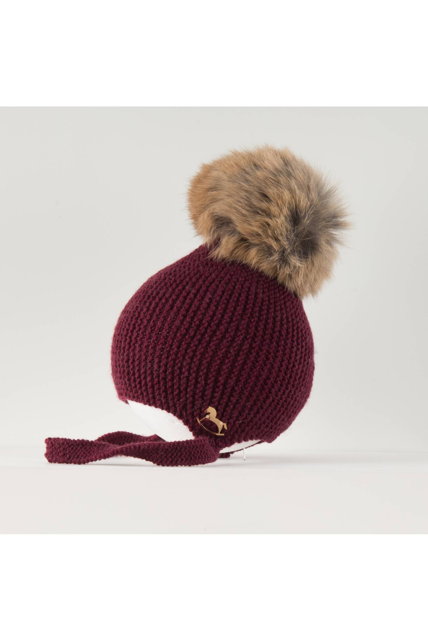 gorro aviador merino burdeos con pompon rapado