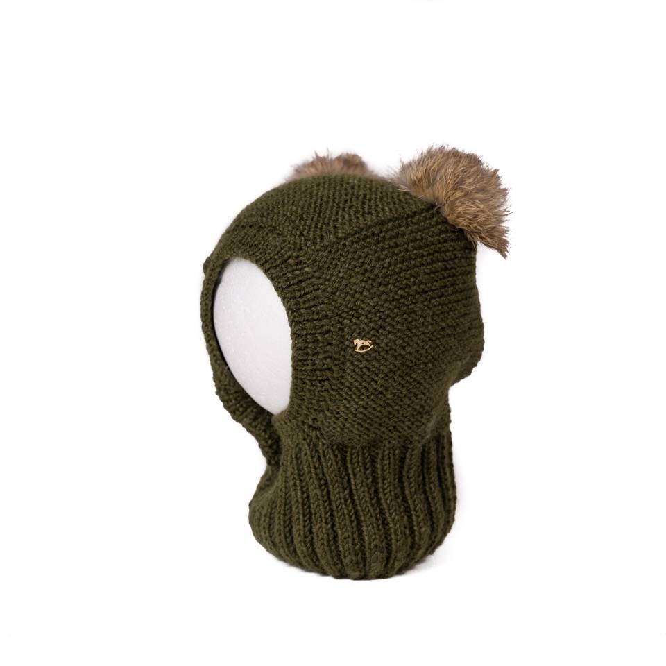 gorro pasamontaas merino verde camuflaje pompon natural