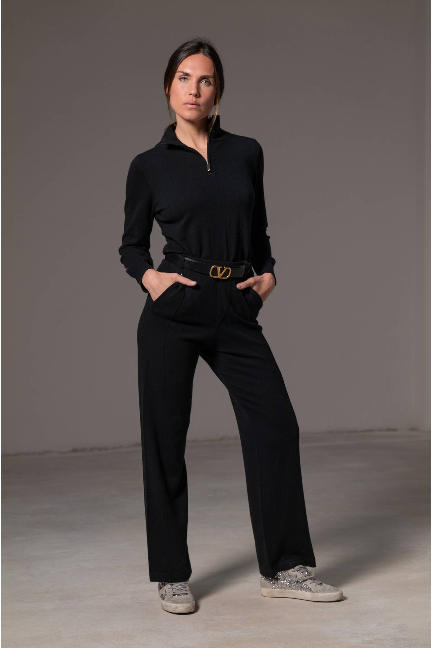 jersey cuello alto cremallera cashmere ebano