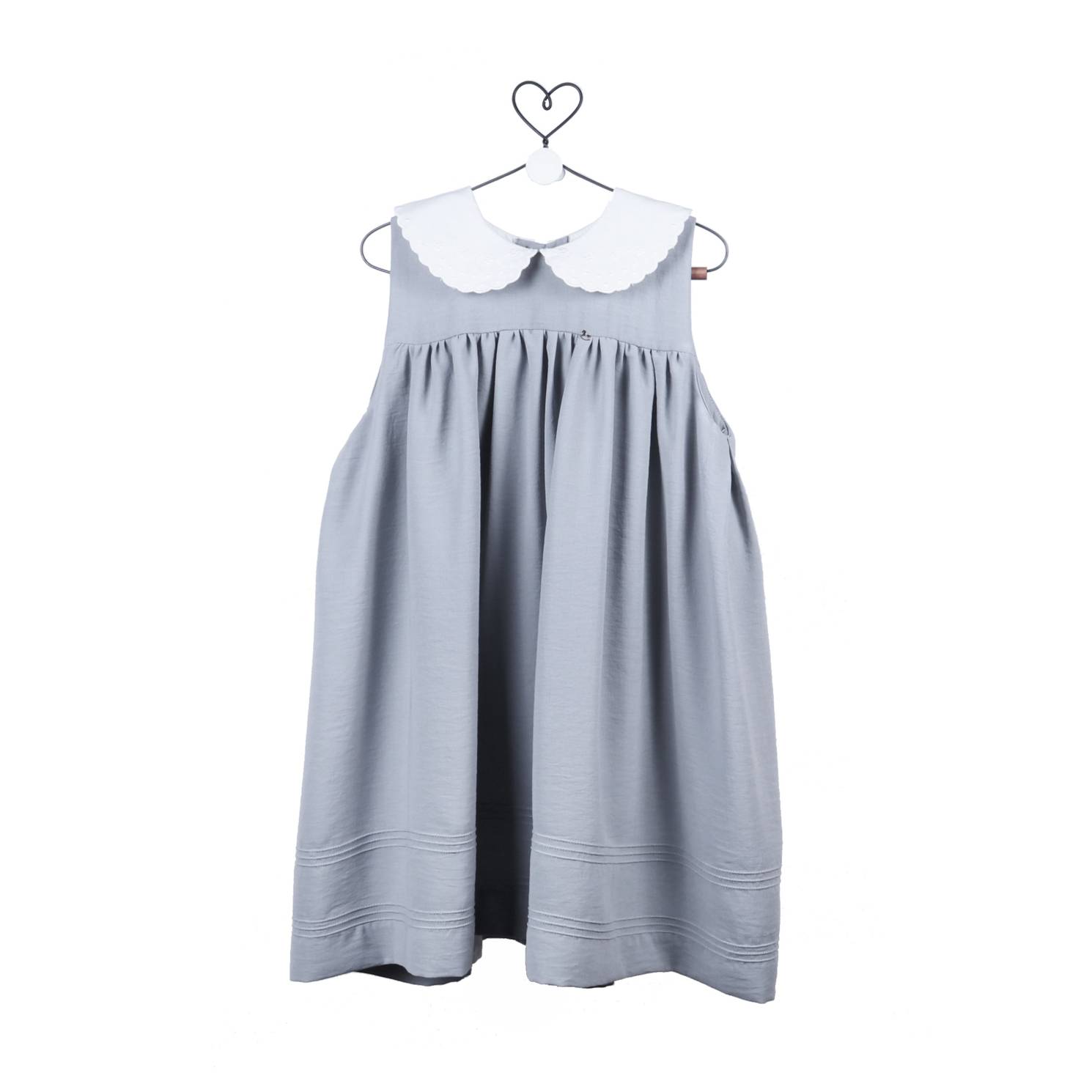 vestido bambula cuello bordado gris