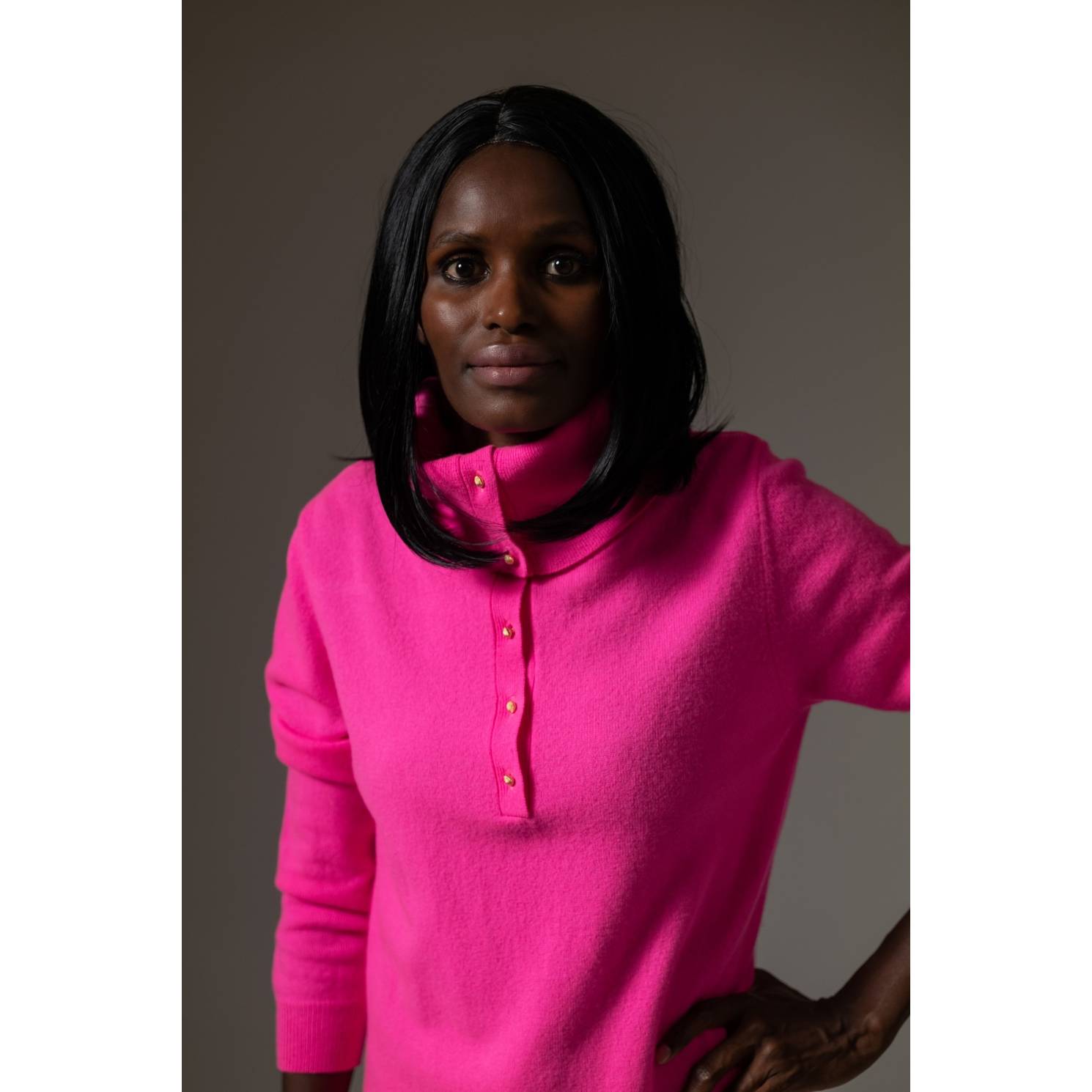 jersey cuello alto cashmere fluor fucsia