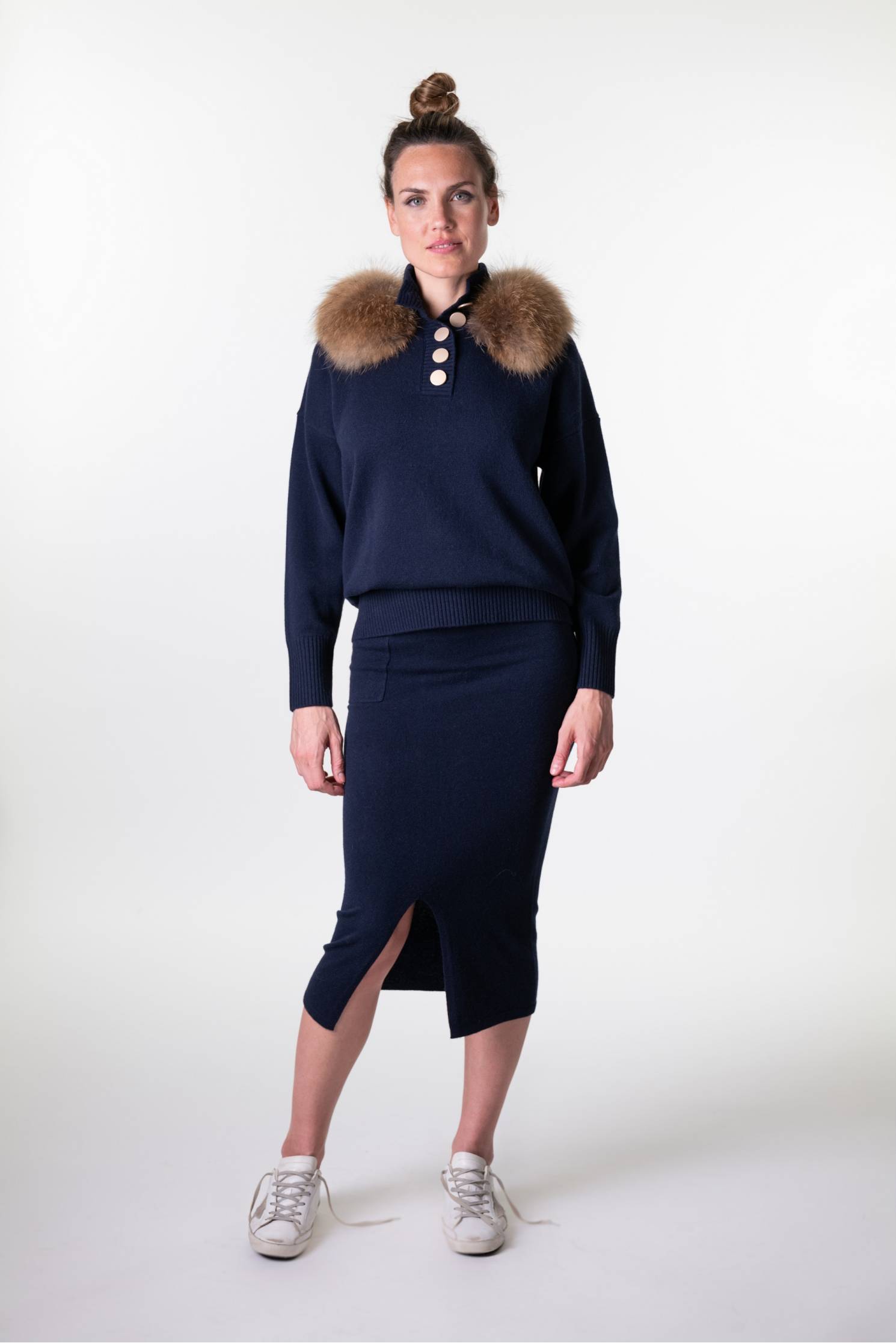 falda punto cashmere marino
