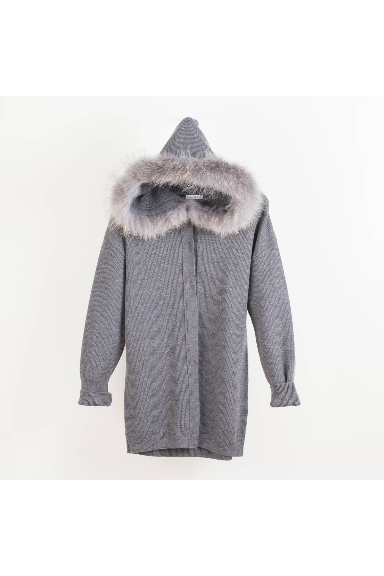 cardigan capucha gris m piel gris