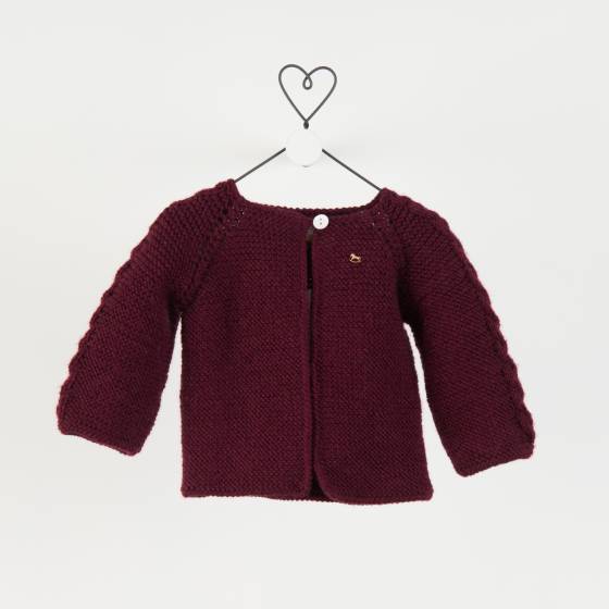 cardigan trenza manga merino burdeos