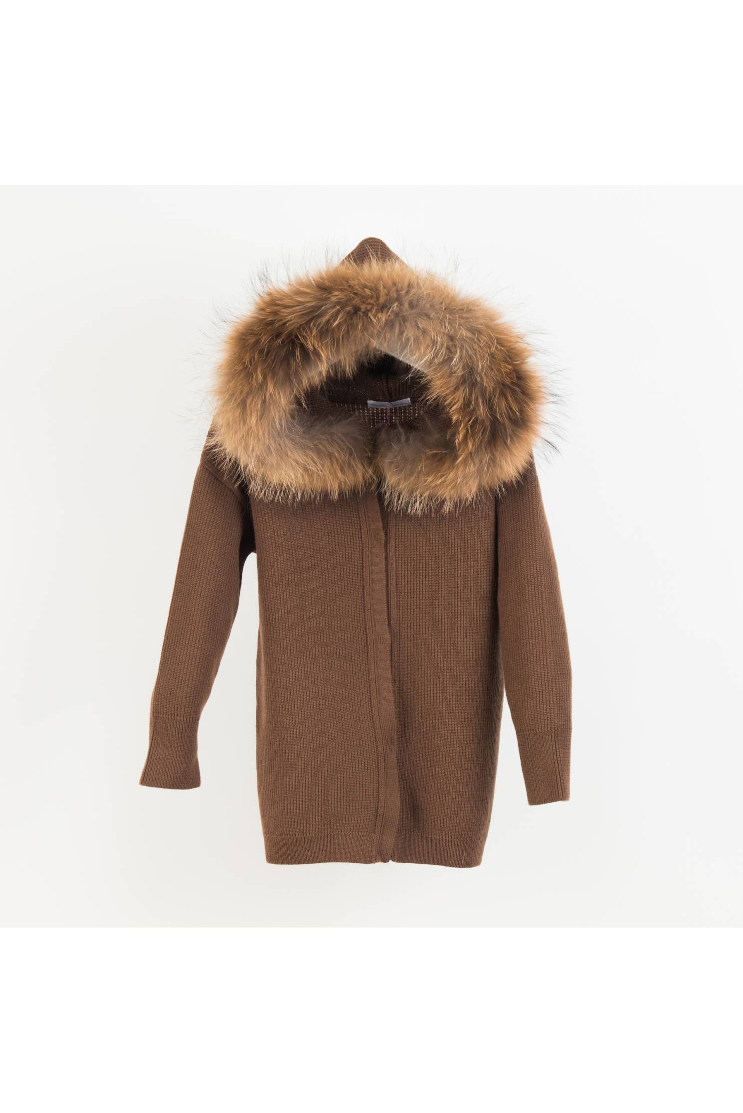 cardigan capucha marron piel natural