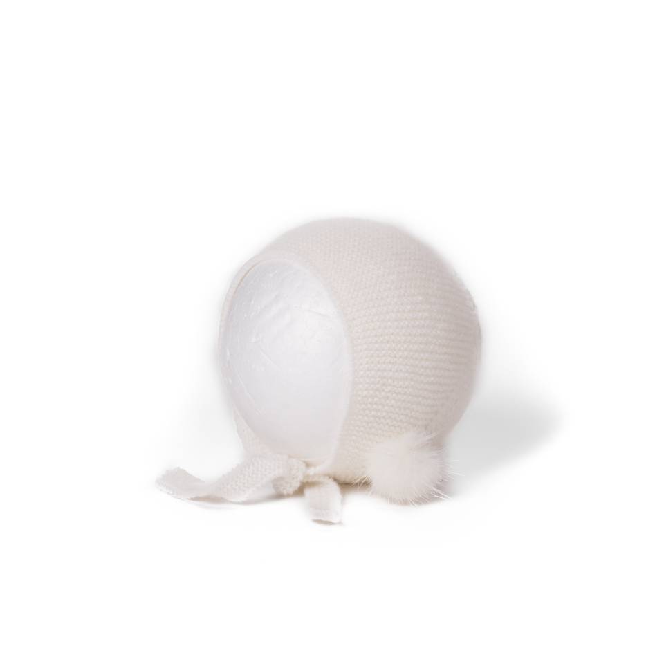 capota canastilla lazada punto cashmere beig pompon vison