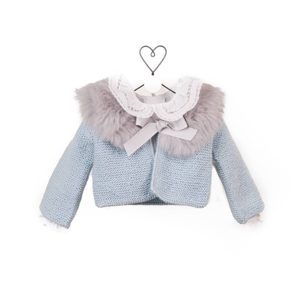 bolero merino azul agua cuello gris
