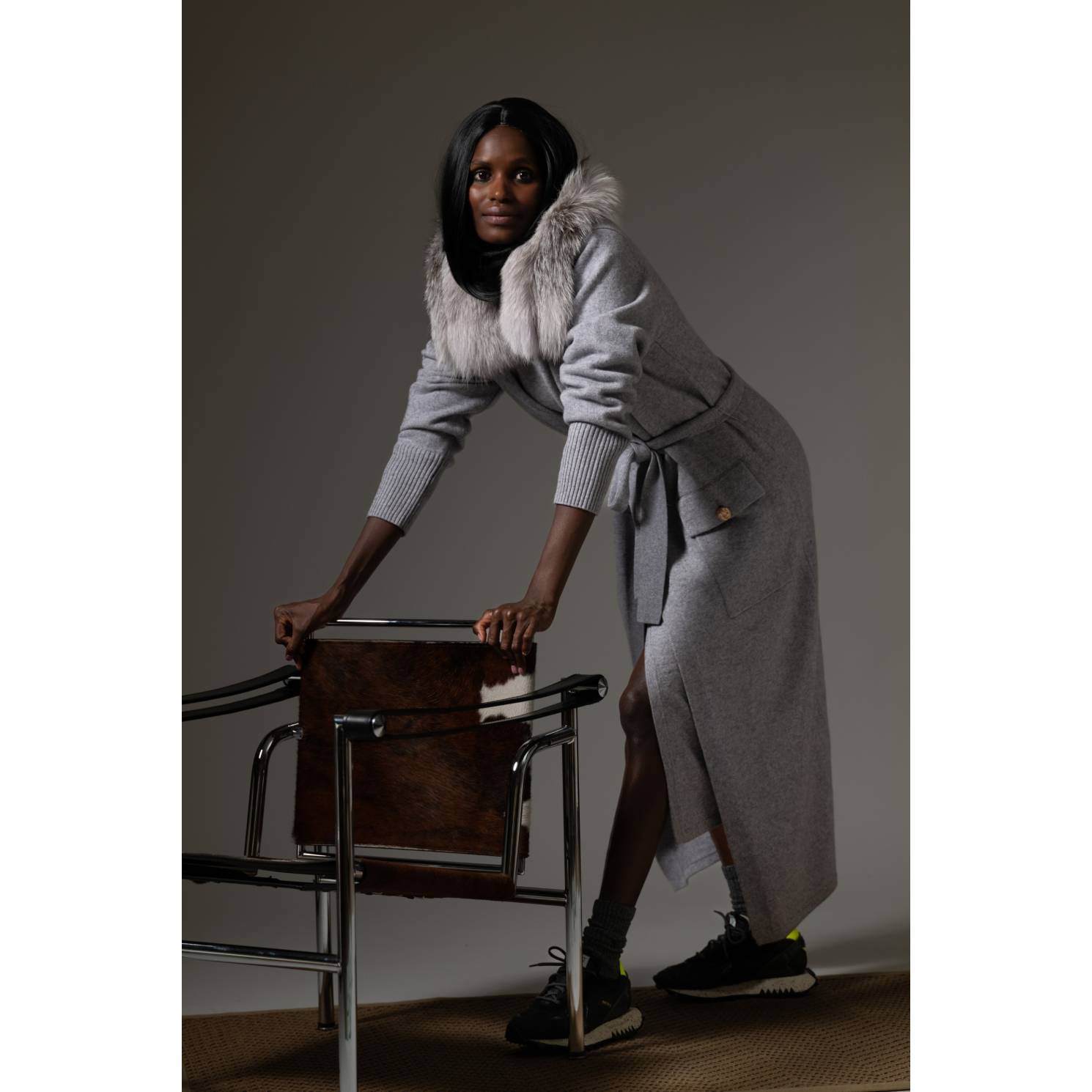 abrigo militar cashmere clean grey