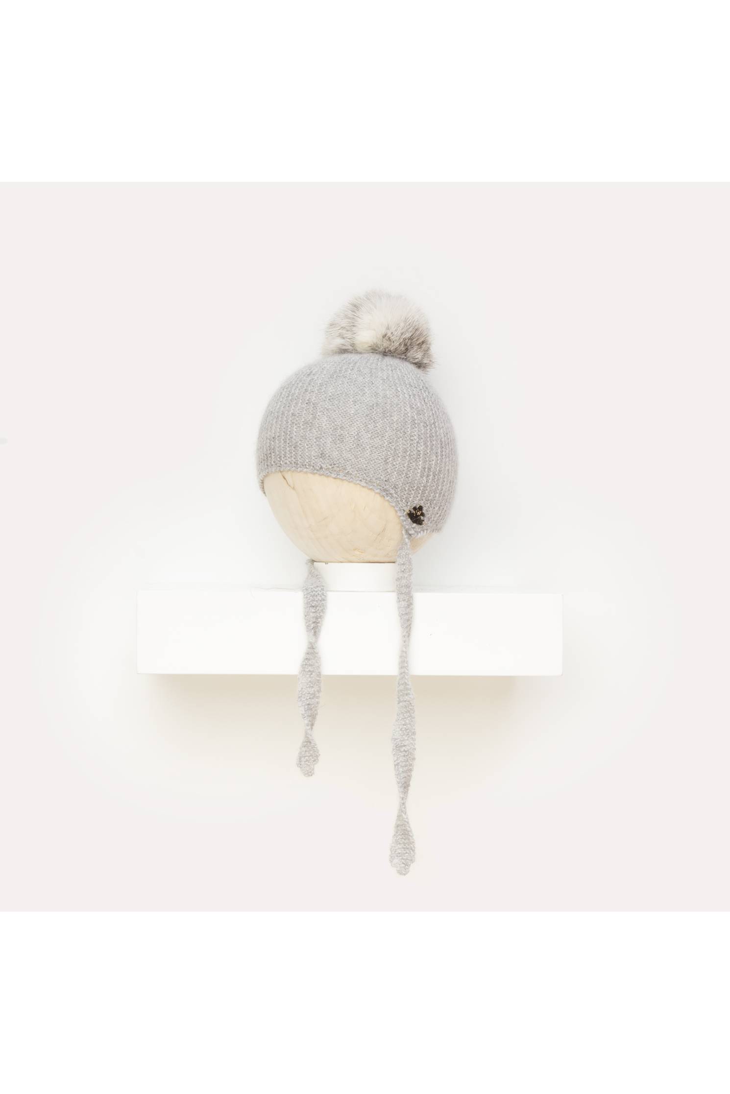 gorro aviador cananstilla cashmere gris claro pompon rapado gris