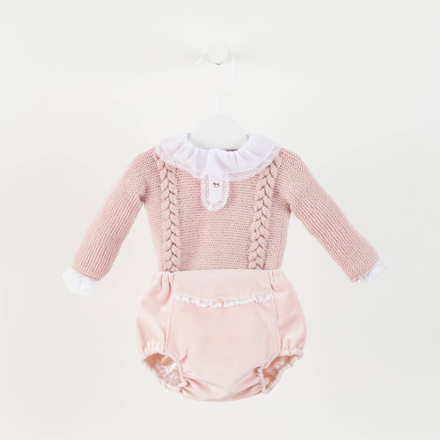 jersey canastilla trenzas merino rosa empolvado