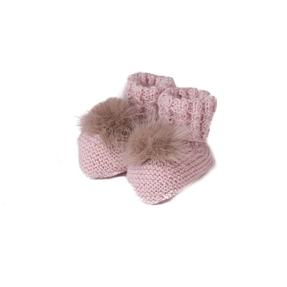 botita calcetin alta canastilla merino rosa empolvado pompon vis