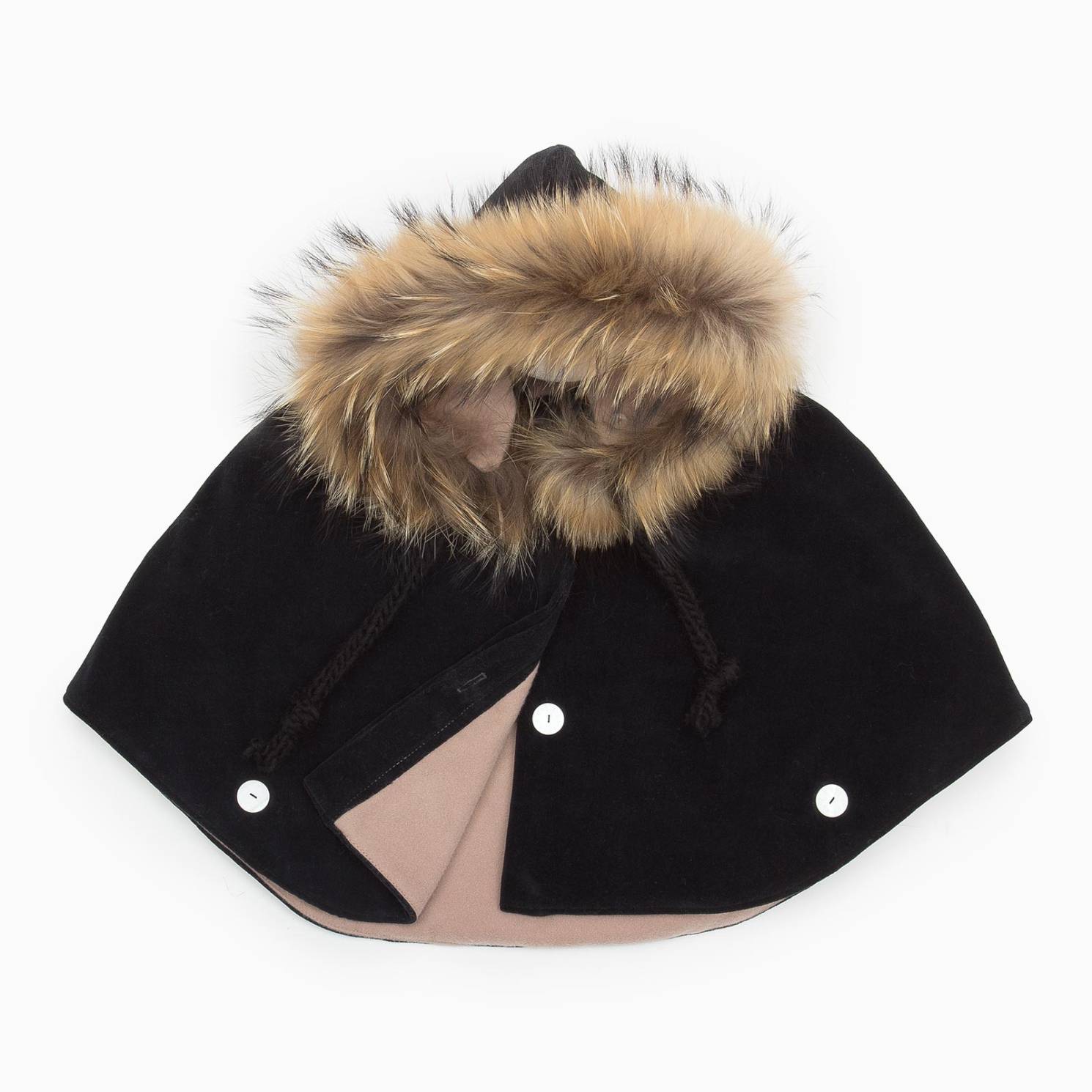 capa negro capucha pelo natural