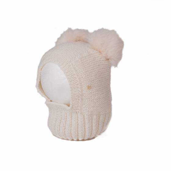 gorro pasamontaas merino piedra pompon natural