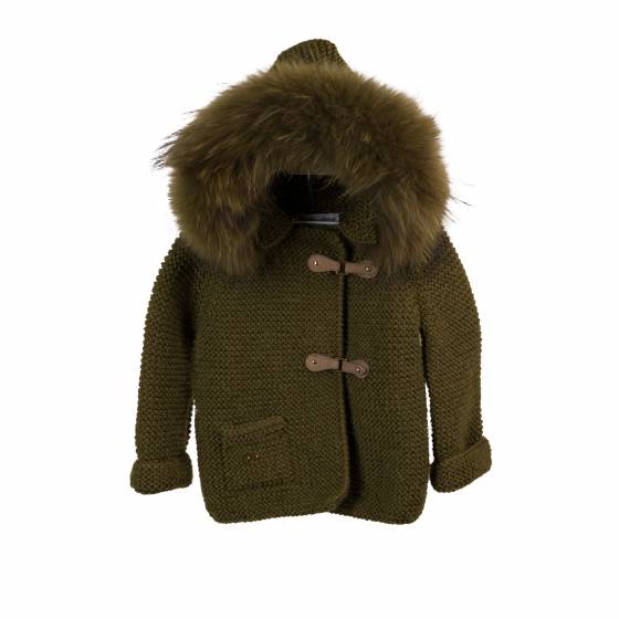 abrigo capucha merino pelo natural bolsillos verde camufl