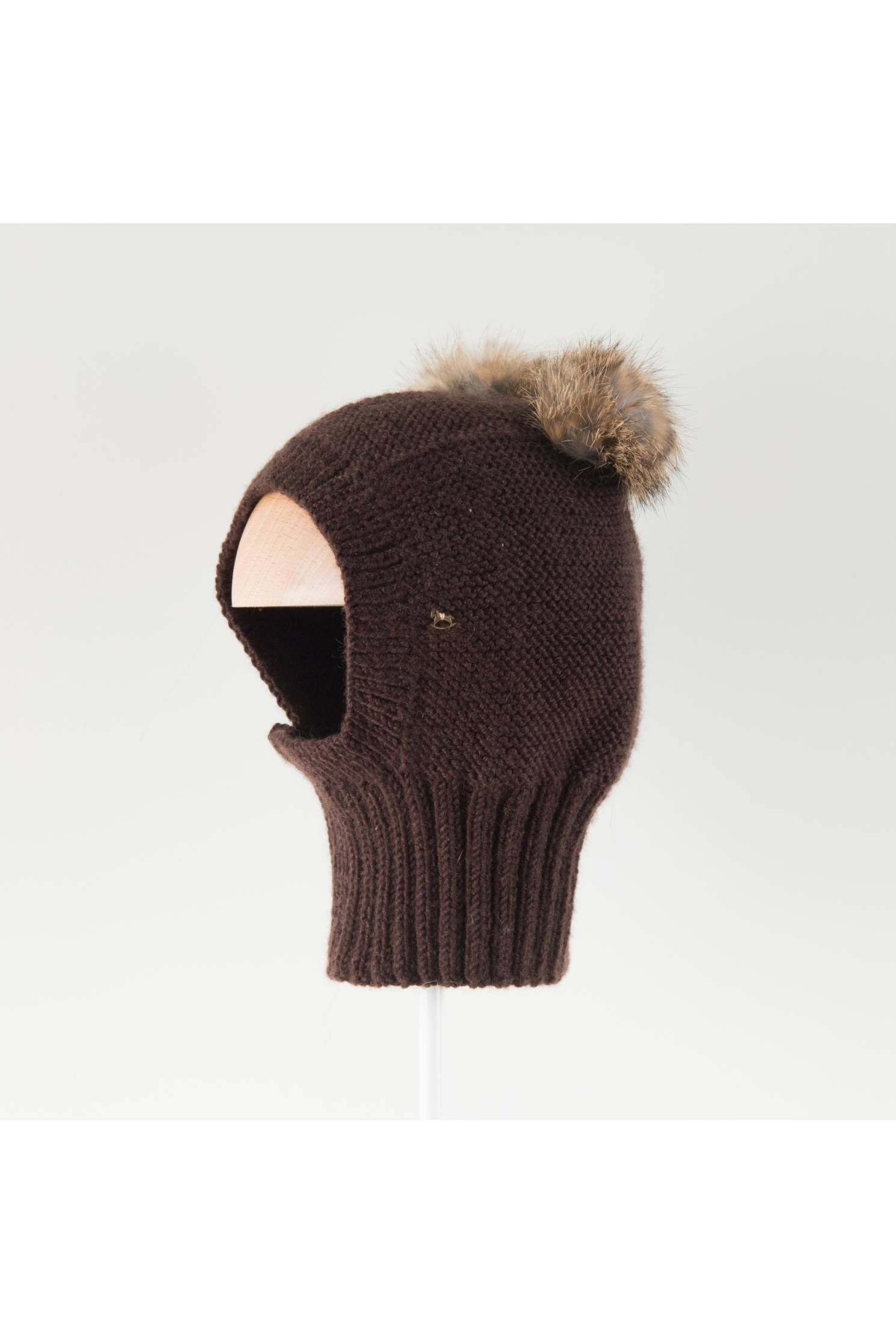 gorro pasamontaas merino marron pompon natural