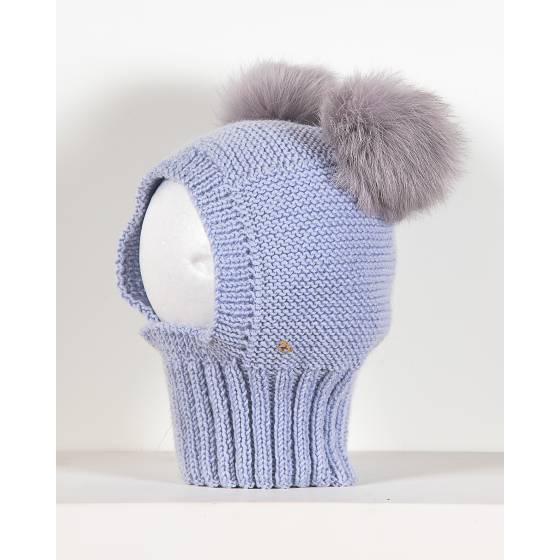 gorro pasamontaas merino celeste pompon natural