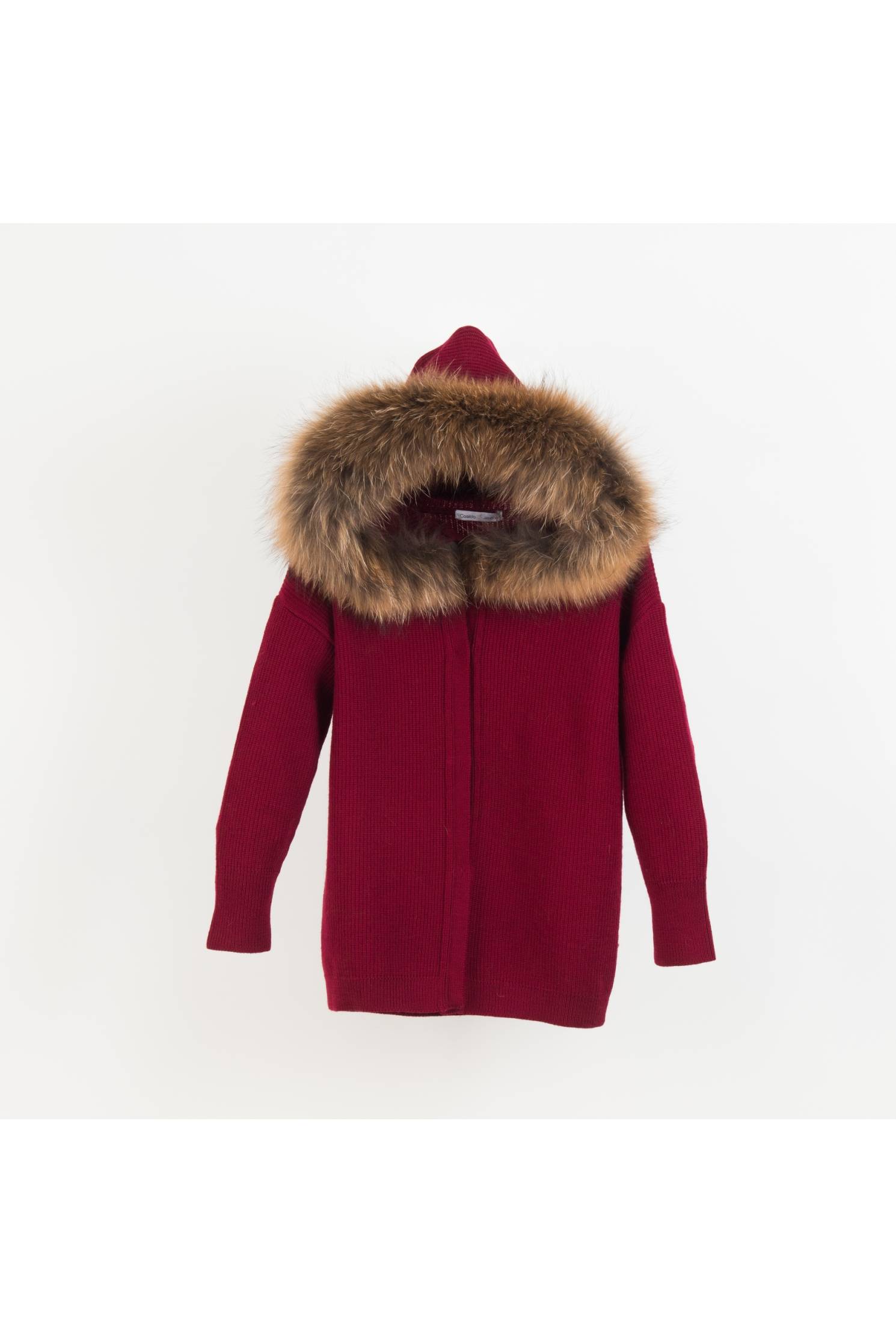 cardigan capucha burdeos piel natural