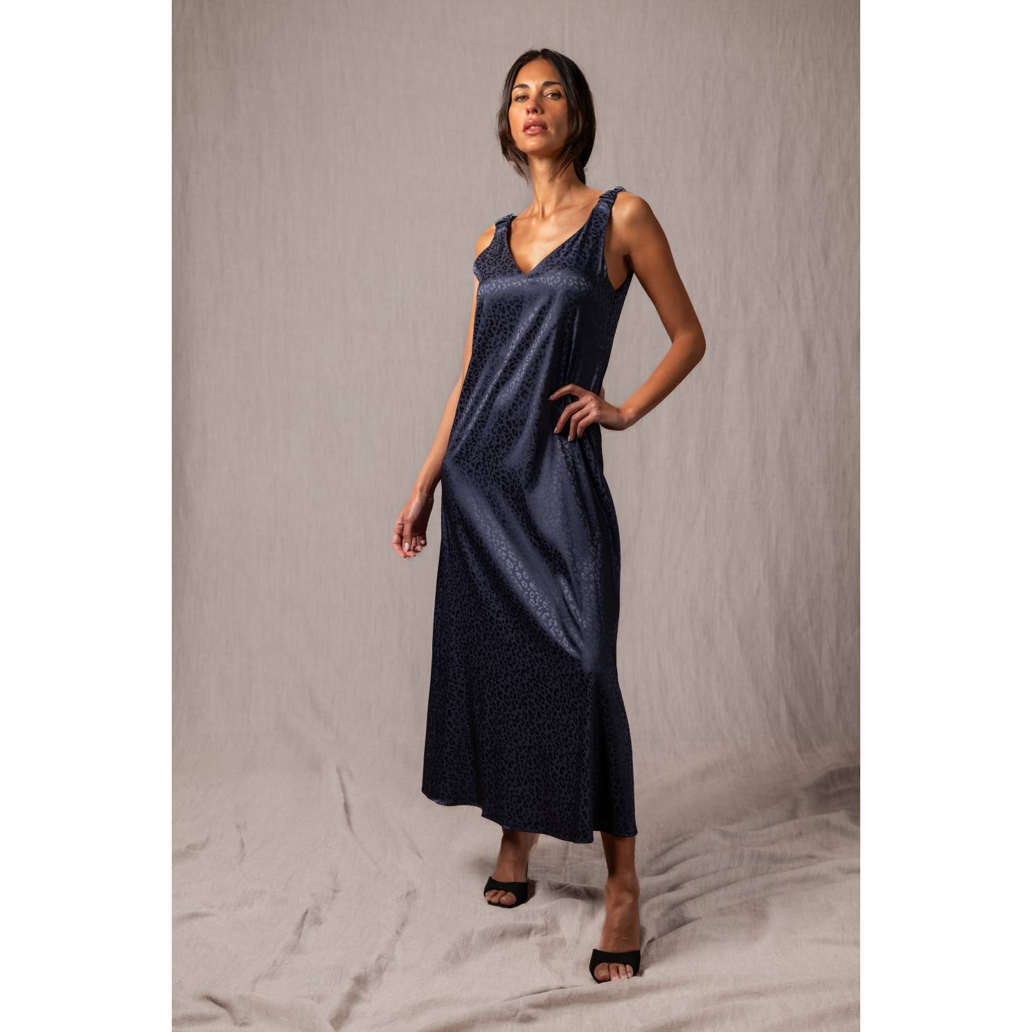 vestido tirante engomado print navy