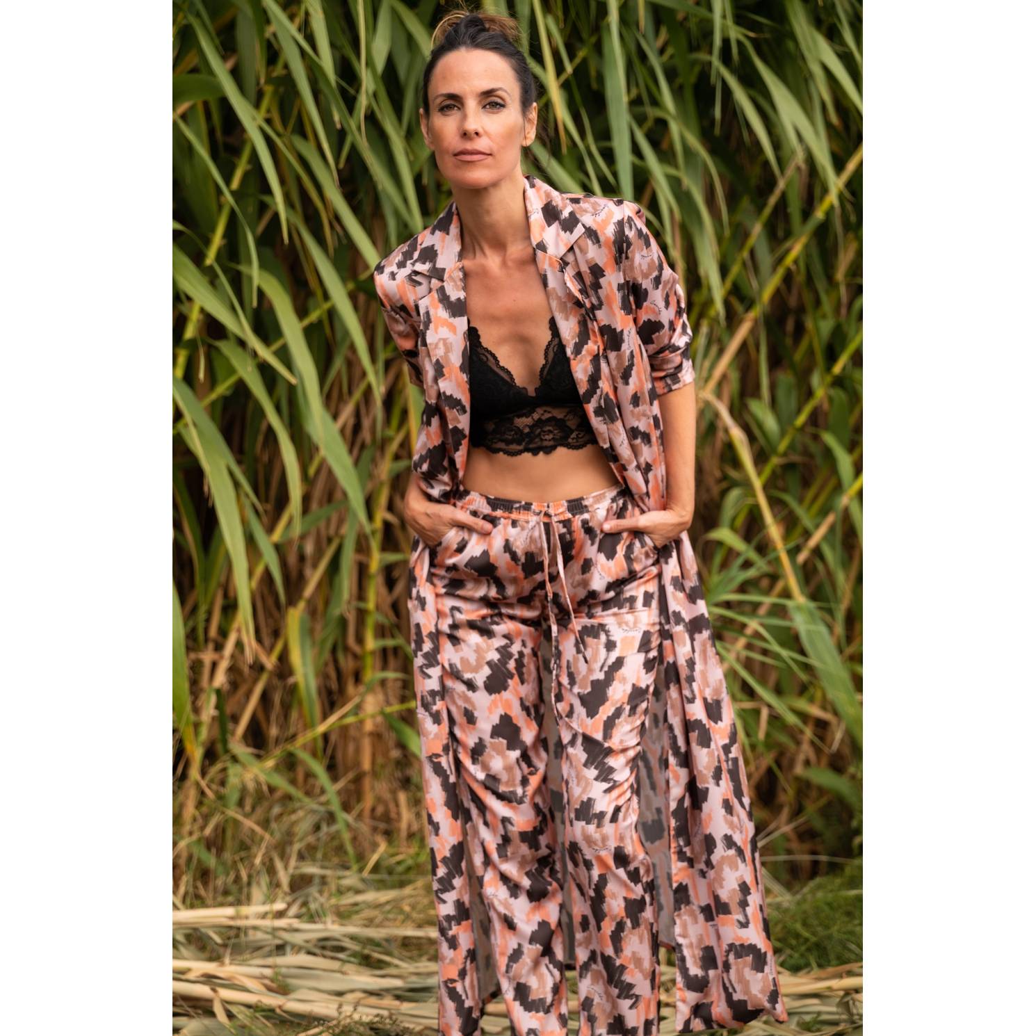 pantalon print nude coral