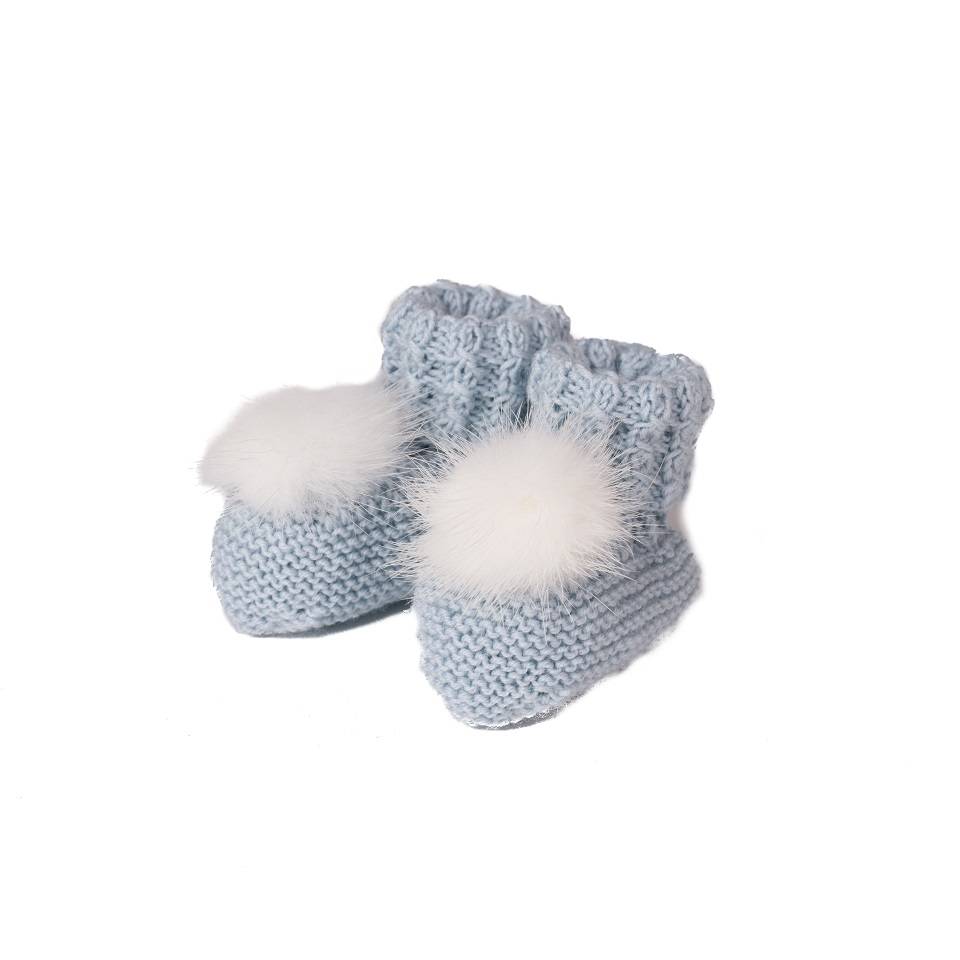 botita calcetin alta canastilla merino celeste pompon vison