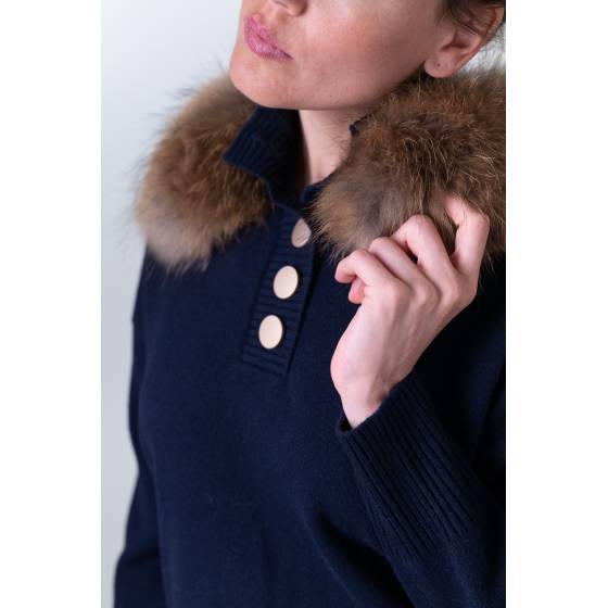 jersey cuello alto botones cashmere marino