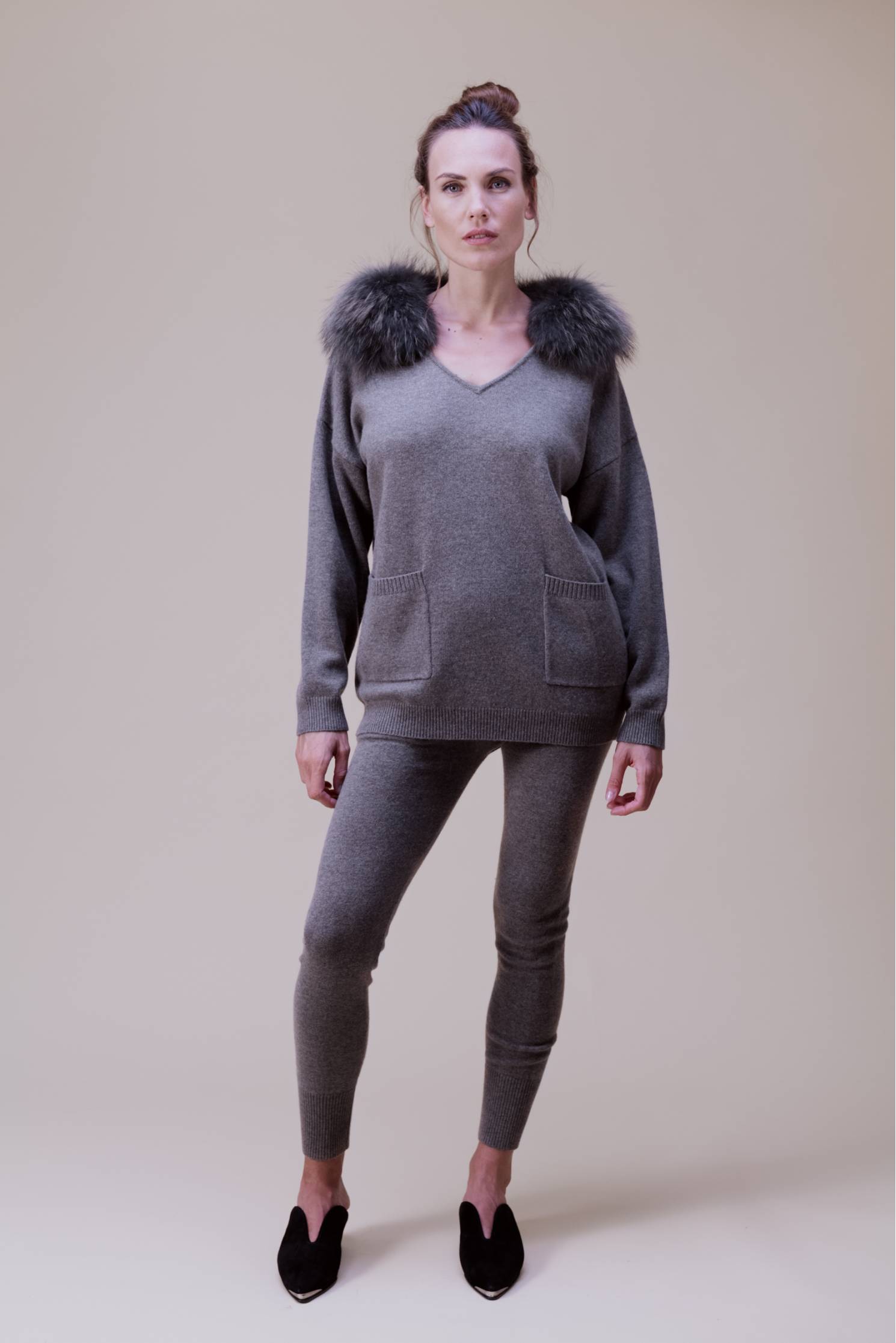pantalon punto cashmere topo