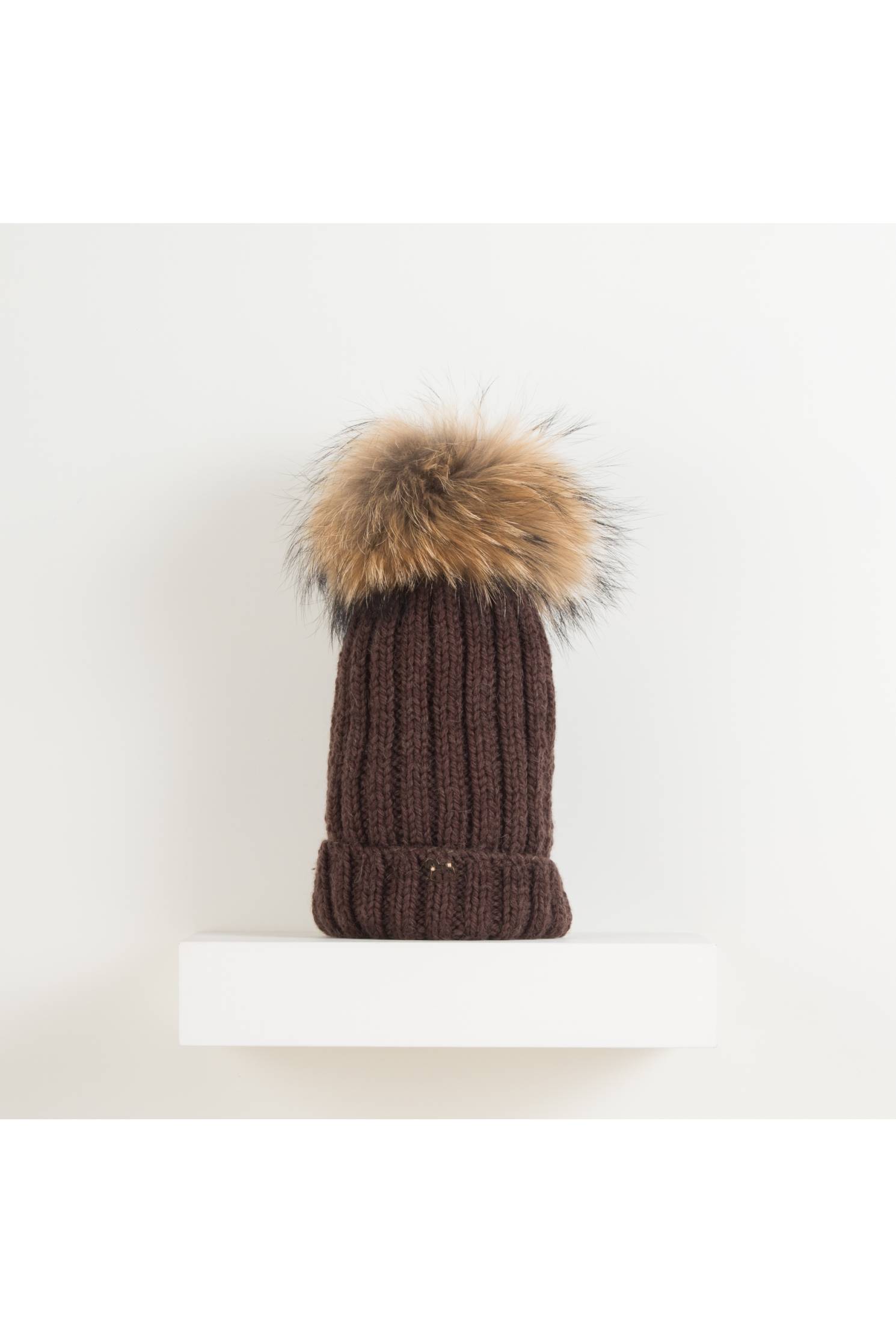 gorro maxipompon merino marron pompon natural