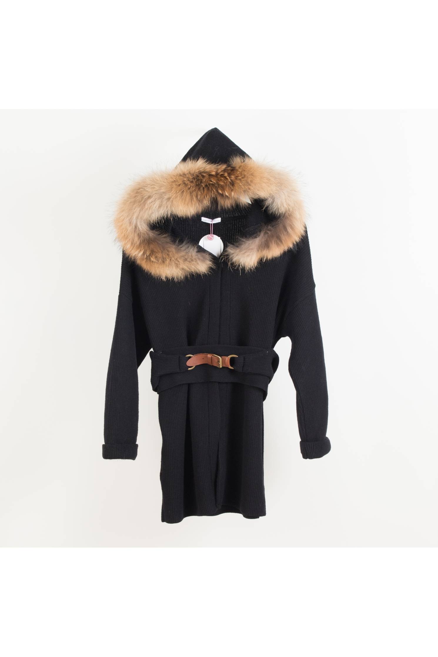 cardigan cinturon negro m piel natural