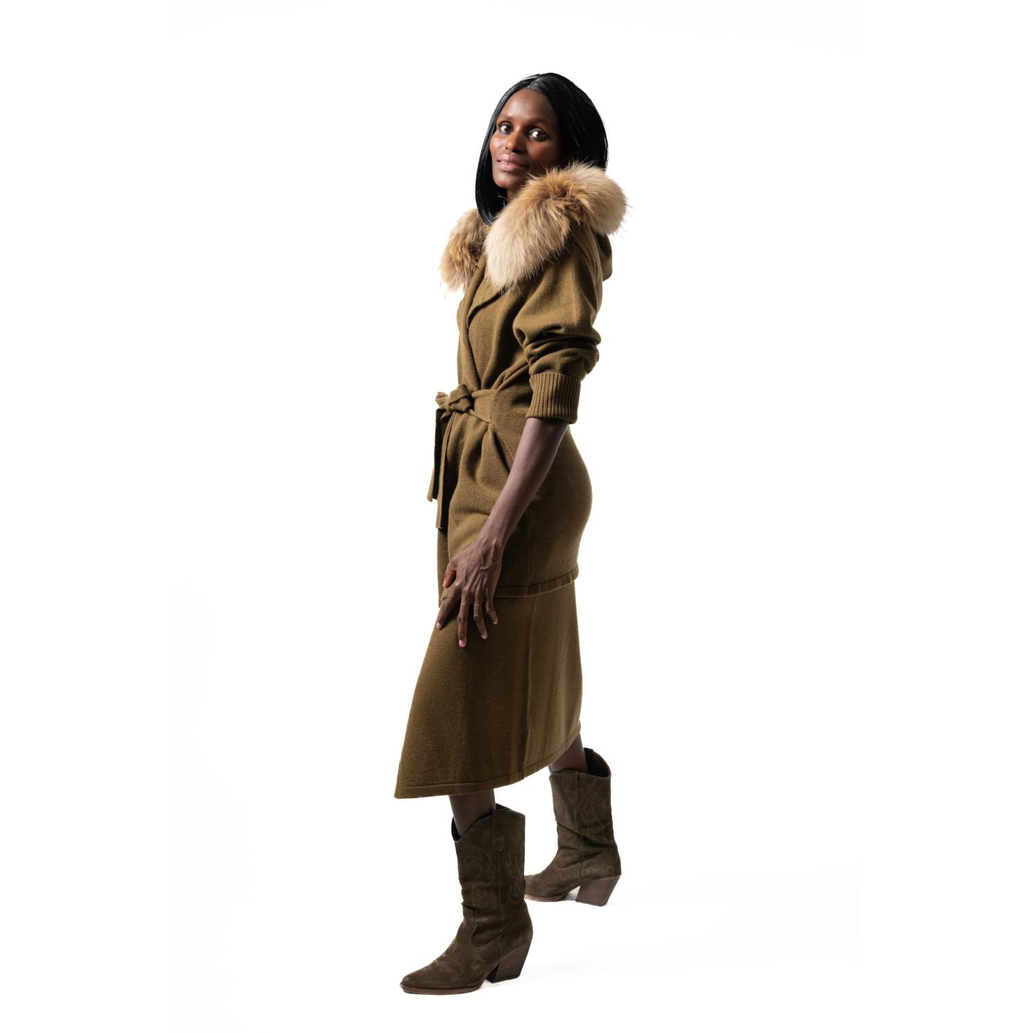 cardigan cinturon capucha cashmere loden green