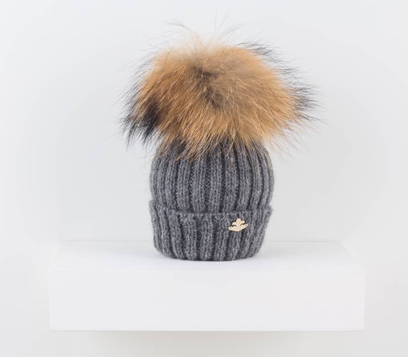gorro maxipompon alpaca gris oscuro
