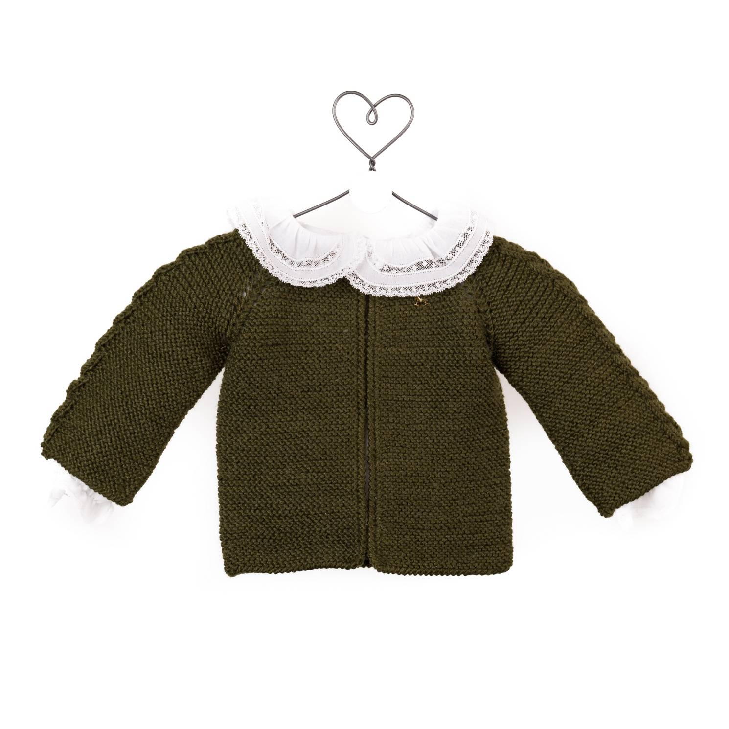 cardigan trenza manga merino verde camuflaje