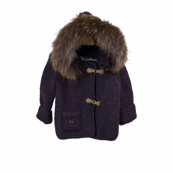 abrigo capucha merino pelo natural bolsillos marino