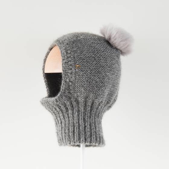 gorro pasamontaas alpaca gris pompon natural