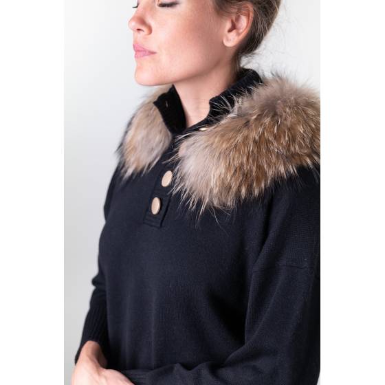 jersey cuello alto botones cashmere negro